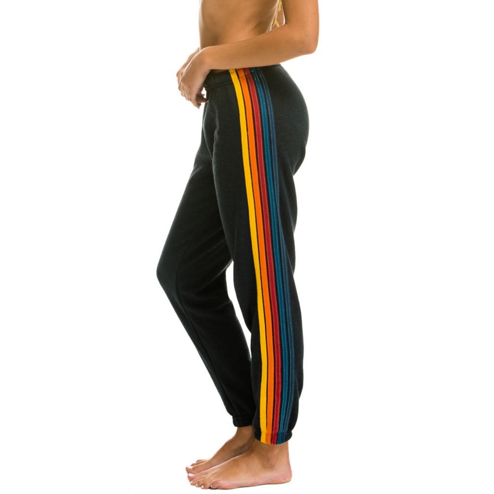 Aviator Nation 5 Stripe Sweatpants - Charcoal - Size Small